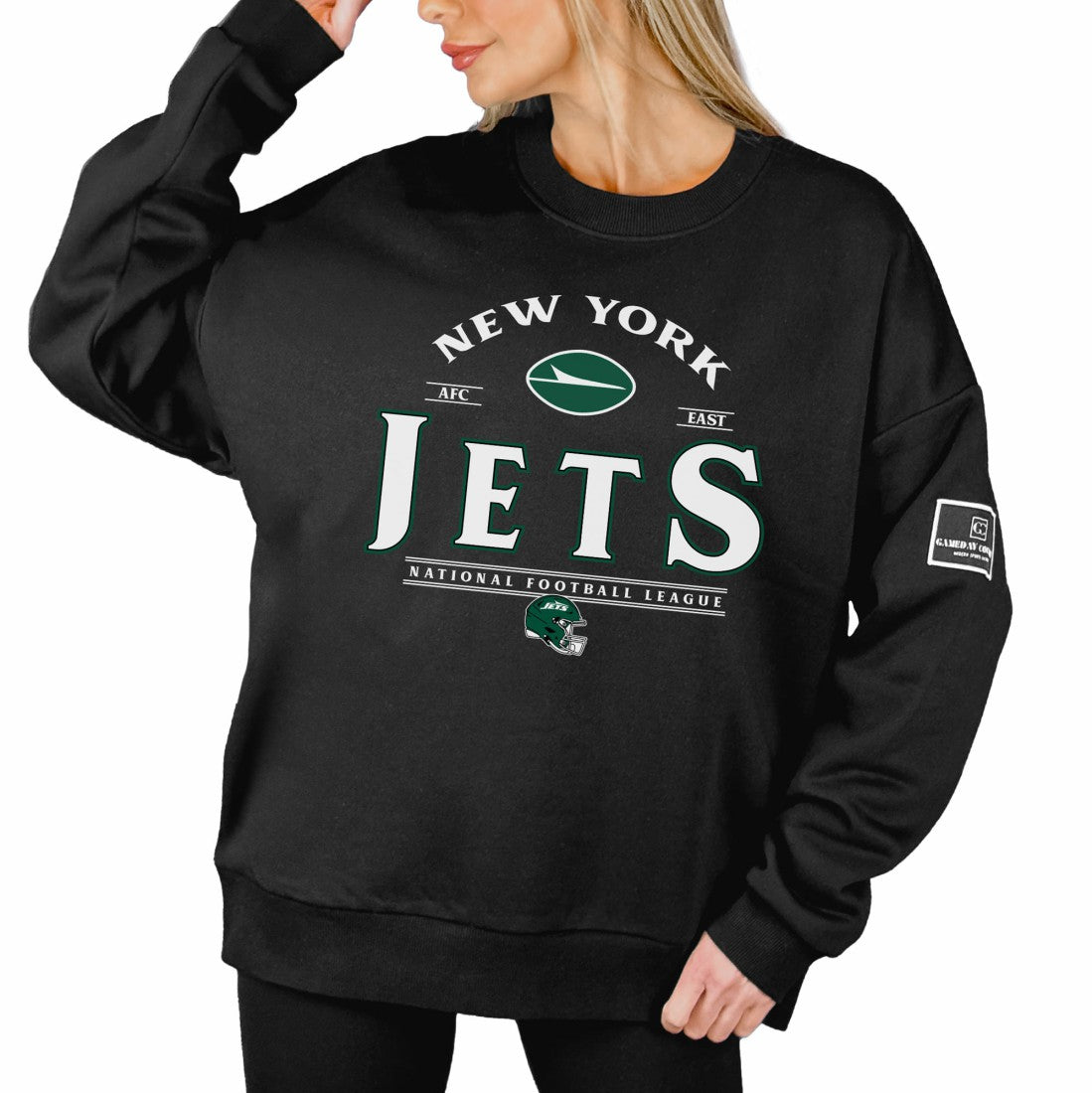 New York Jets Gameday Couture Women's Oversized Players Only Black Label Pullover Sweatshirt - Black Pullover