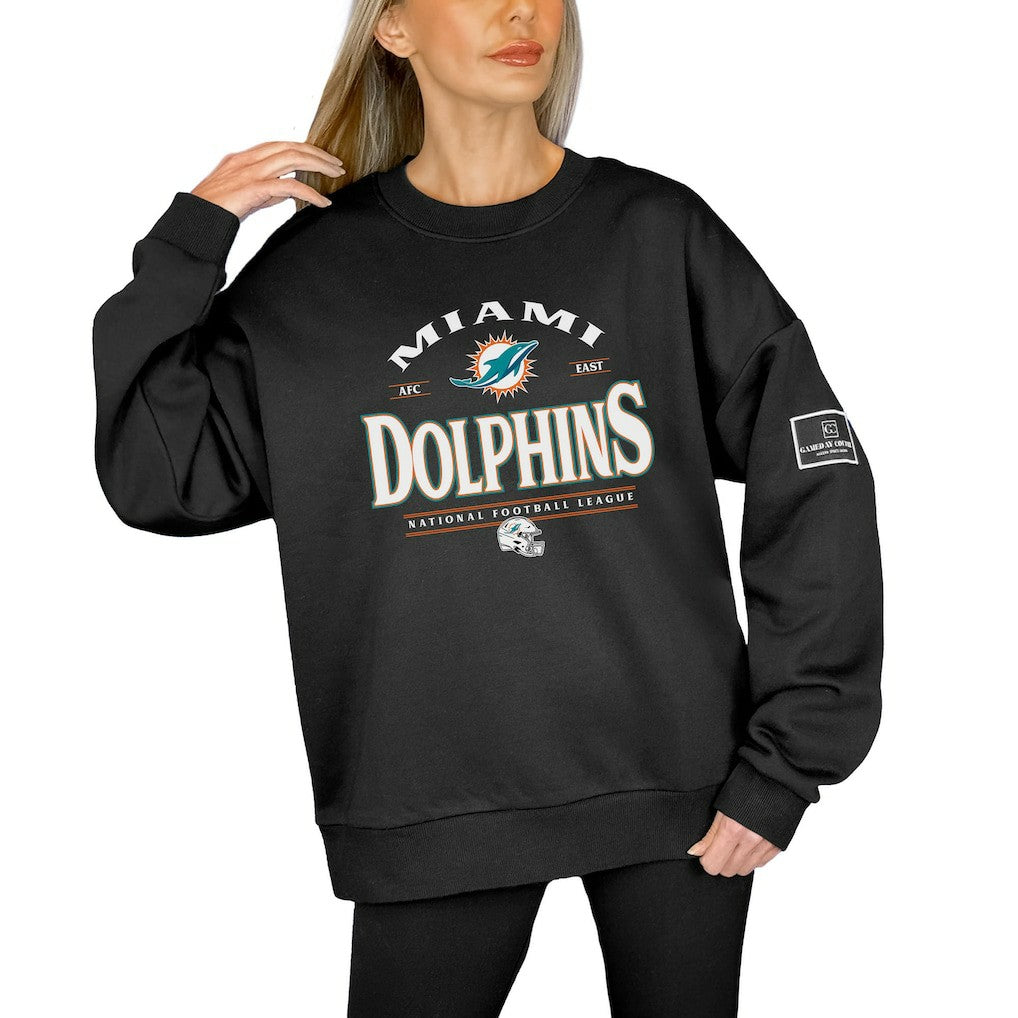 Miami Dolphins Gameday Couture Women's Oversized Players Only Black Label Pullover Sweatshirt - Black Pullover