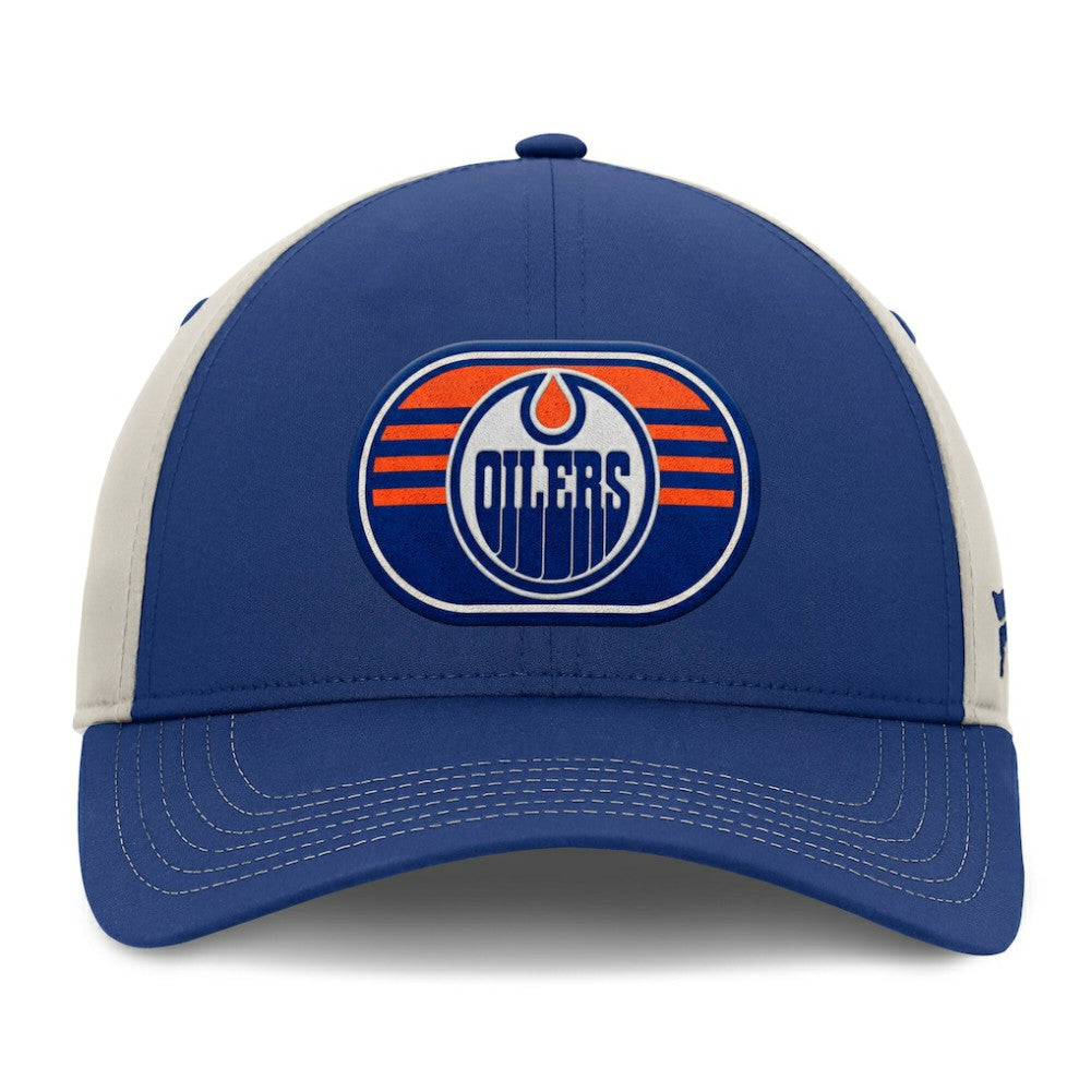 Edmonton Oilers Fanatics 2025 Stanley Cup Playoffs Locker Room Trucker Adjustable Hat - Royal/Gray | US 202986021