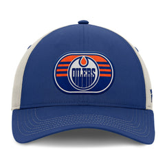 Edmonton Oilers Fanatics 2025 Stanley Cup Playoffs Locker Room Trucker Adjustable Hat - Royal/Gray | US 202986021