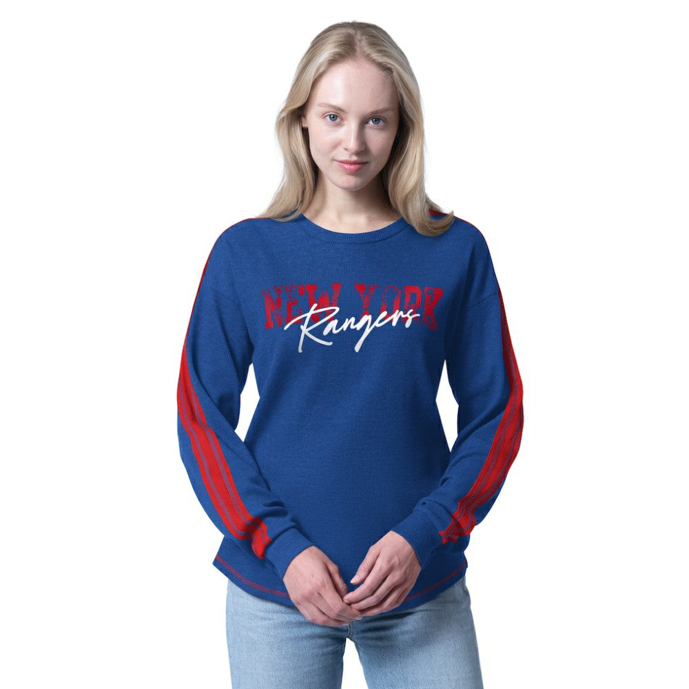 New York Rangers G-III 4Her by Carl Banks Women's Advantage Thermal Long-Sleeve Tri-Blend T-Shirt - Blue | US 202986132