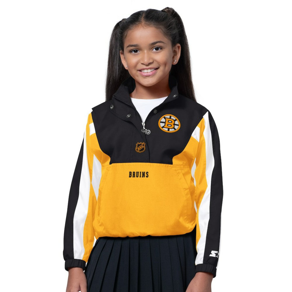 Boston Bruins Starter Girls Key Player Half Zip Jacket - Black/Gold | US 202986137
