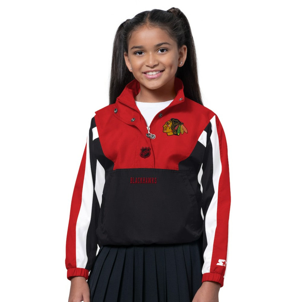 Chicago Blackhawks Starter Girls Key Player Half Zip Jacket - Black/Red | US 202986138