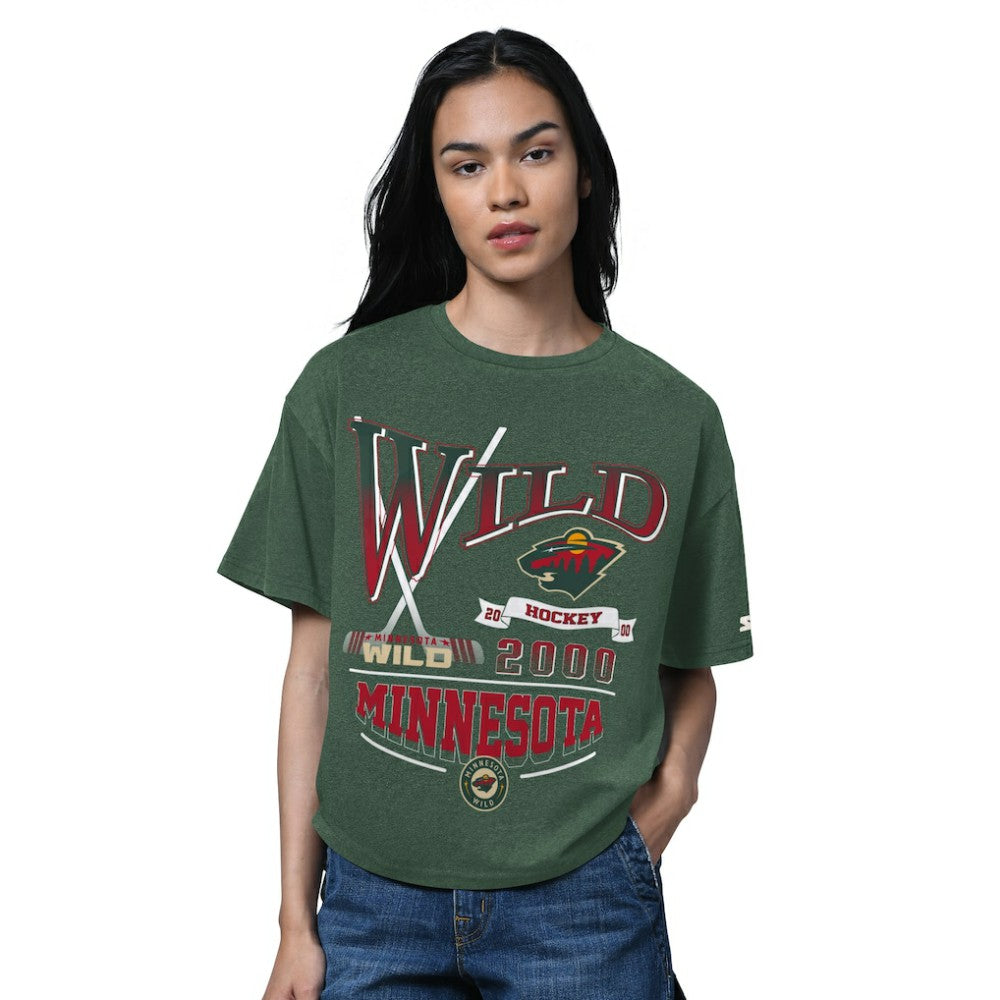 Minnesota Wild Starter Women's Oversized Hall of Fame T-Shirt - Heather Green | US 202986146