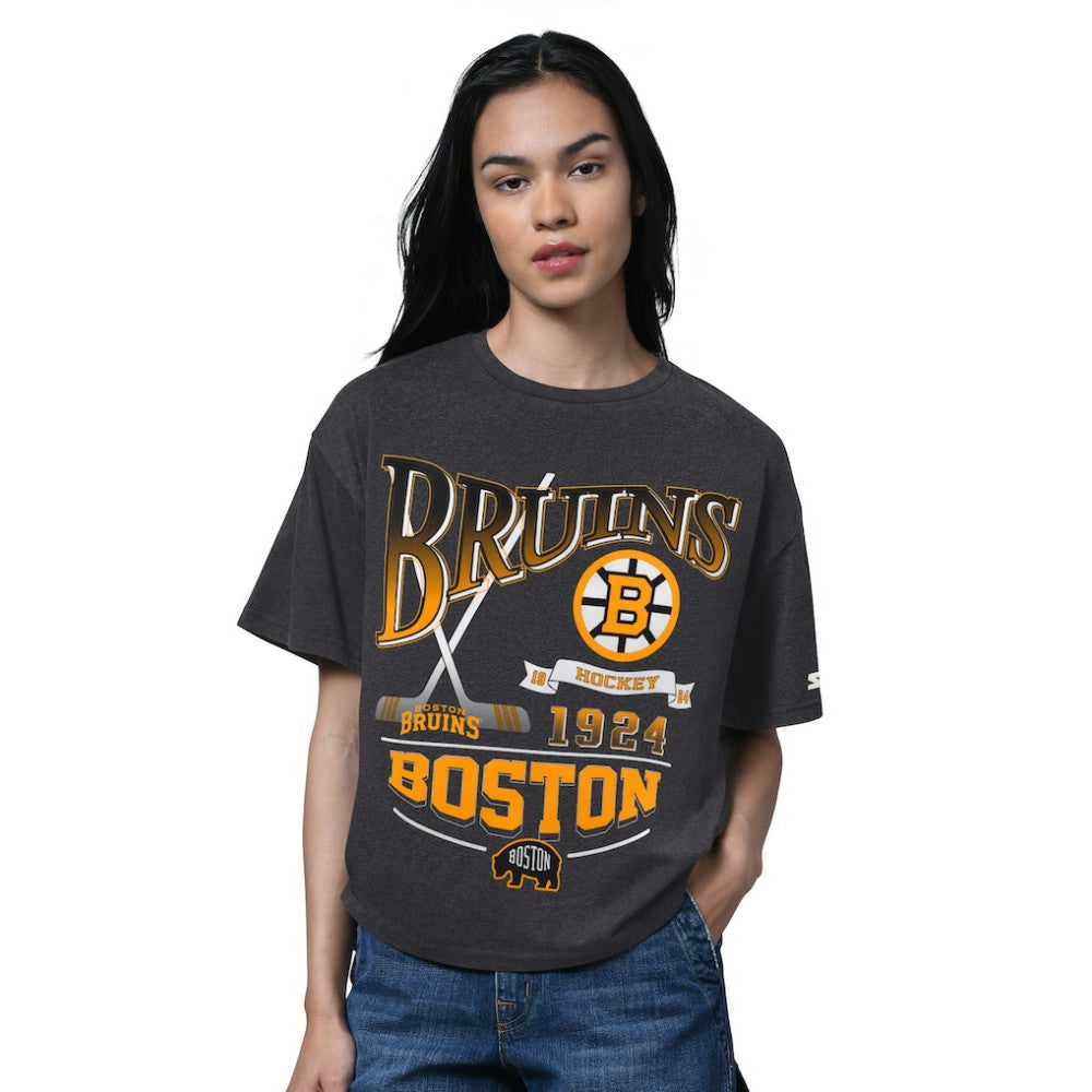 Boston Bruins Starter Women's Oversized Hall of Fame T-Shirt - Heather Black | US 202986147
