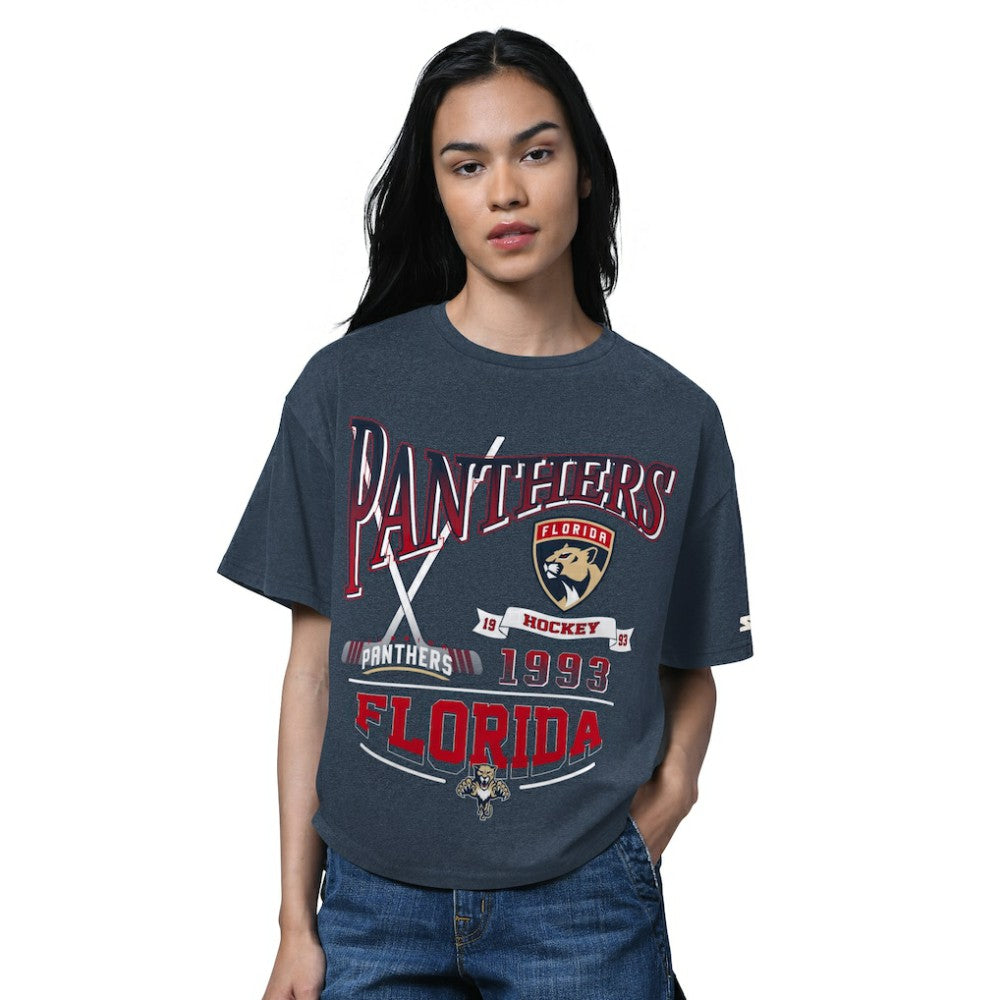 Florida Panthers Starter Women's Oversized Hall of Fame T-Shirt - Heather Navy | US 202986148