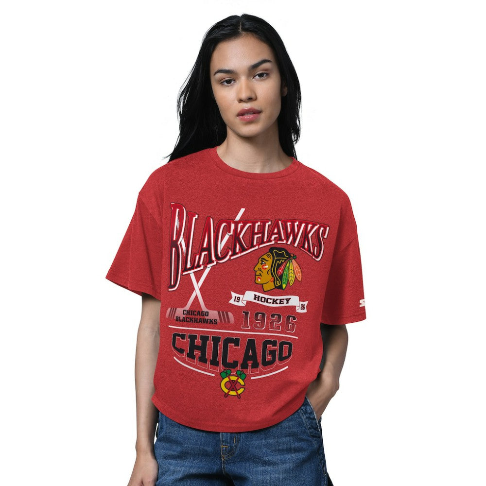 Chicago Blackhawks Starter Women's Oversized Hall of Fame T-Shirt - Heather Red | US 202986160