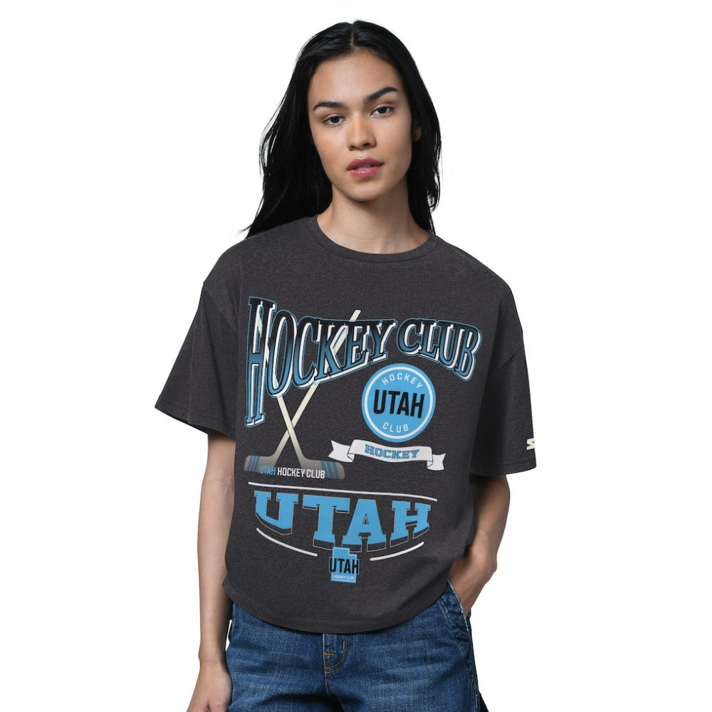 Utah Hockey Club Starter Women's Oversized Hall of Fame T-Shirt - Heather Black | US 202986163