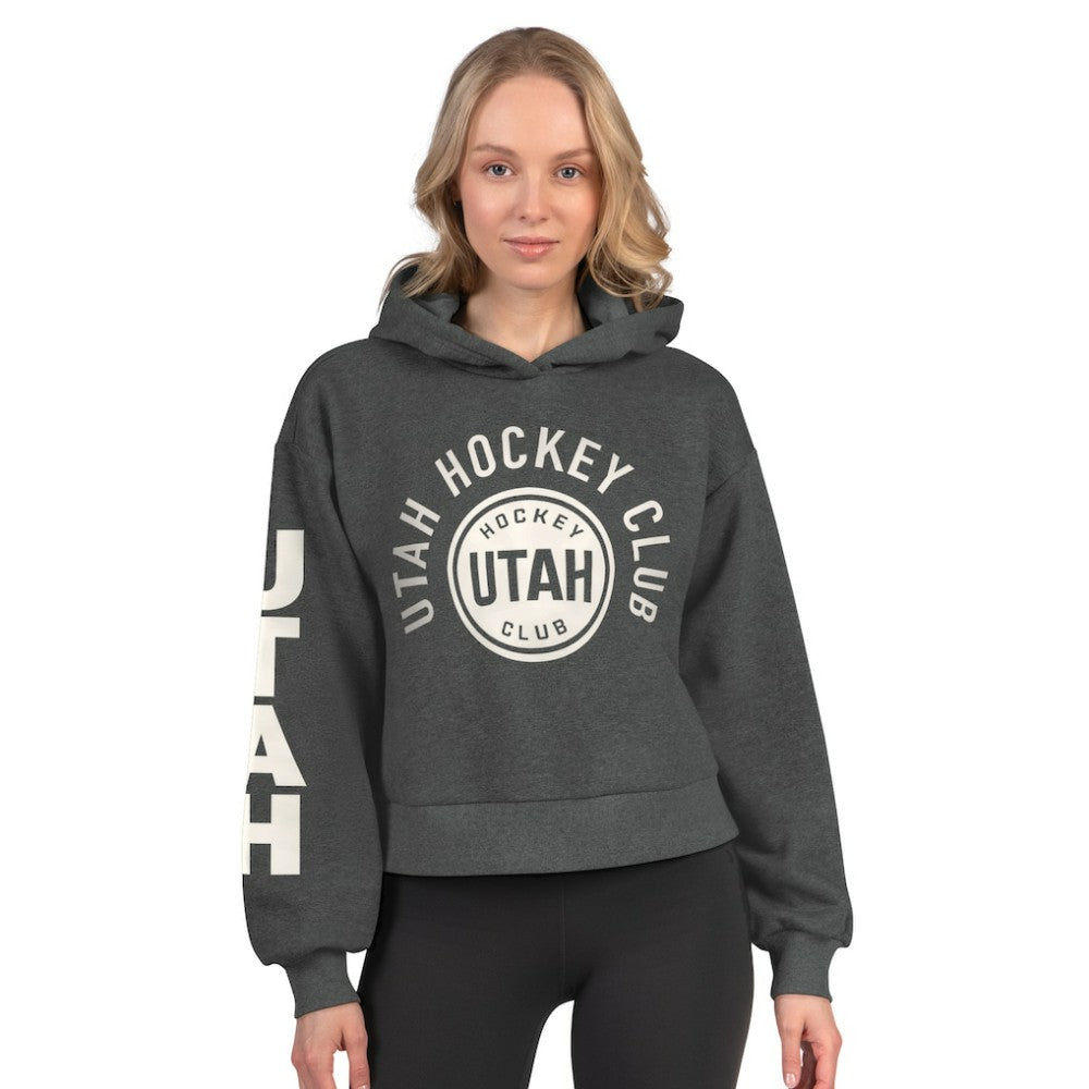 Utah Mammoth Starter Women's Star Player Cropped Fleece Hoodie - Heather Charcoal | US 202986175