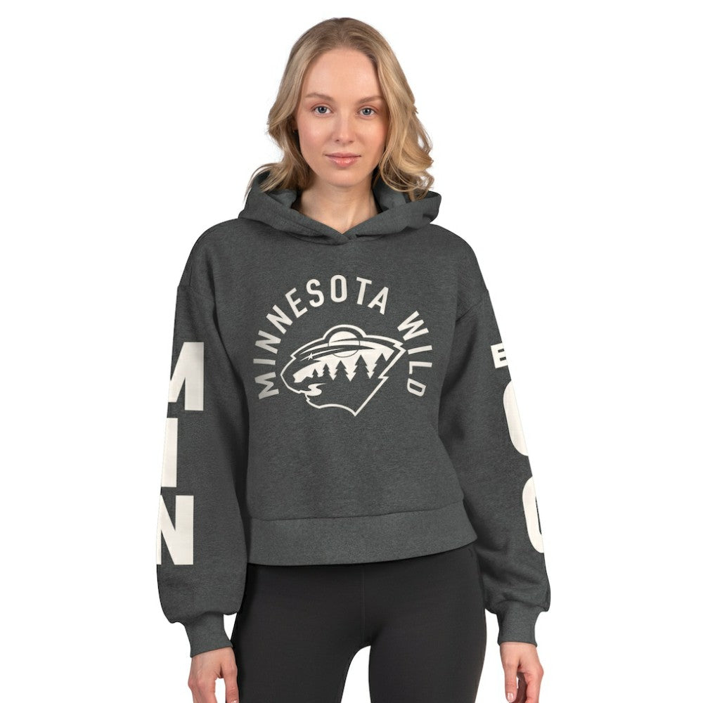 Minnesota Wild Starter Women's Star Player Cropped Fleece Hoodie - Heather Charcoal | US 202986182