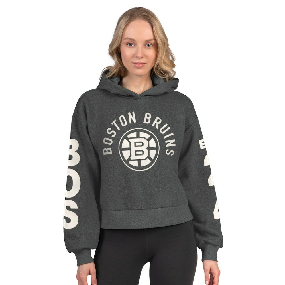 Boston Bruins Starter Women's Star Player Cropped Fleece Hoodie - Heather Charcoal | US 202986185