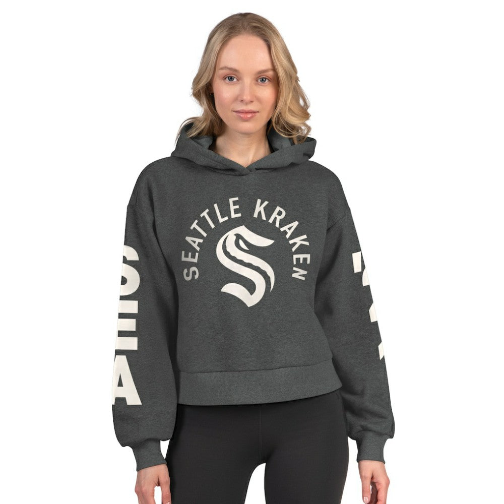 Seattle Kraken Starter Women's Star Player Cropped Fleece Hoodie - Heather Charcoal | US 202986189