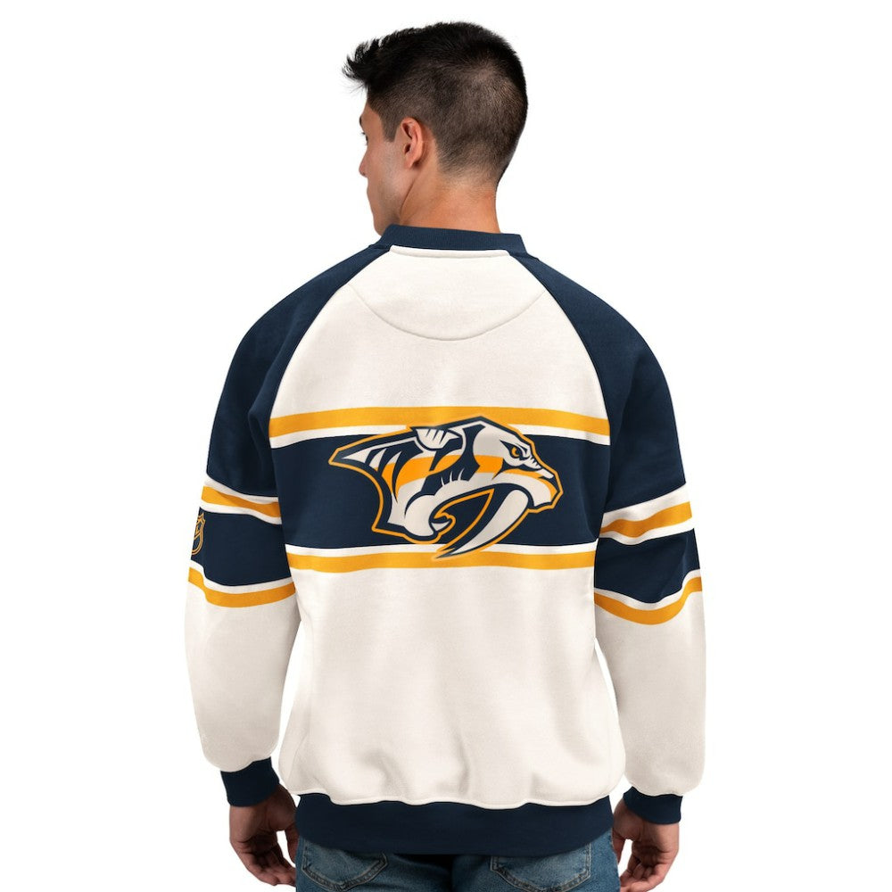Nashville Predators Starter Male Adult Defense Fleece Crewneck Sweatshirt - White | US 202986205