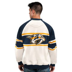 Nashville Predators Starter Male Adult Defense Fleece Crewneck Sweatshirt - White | US 202986205
