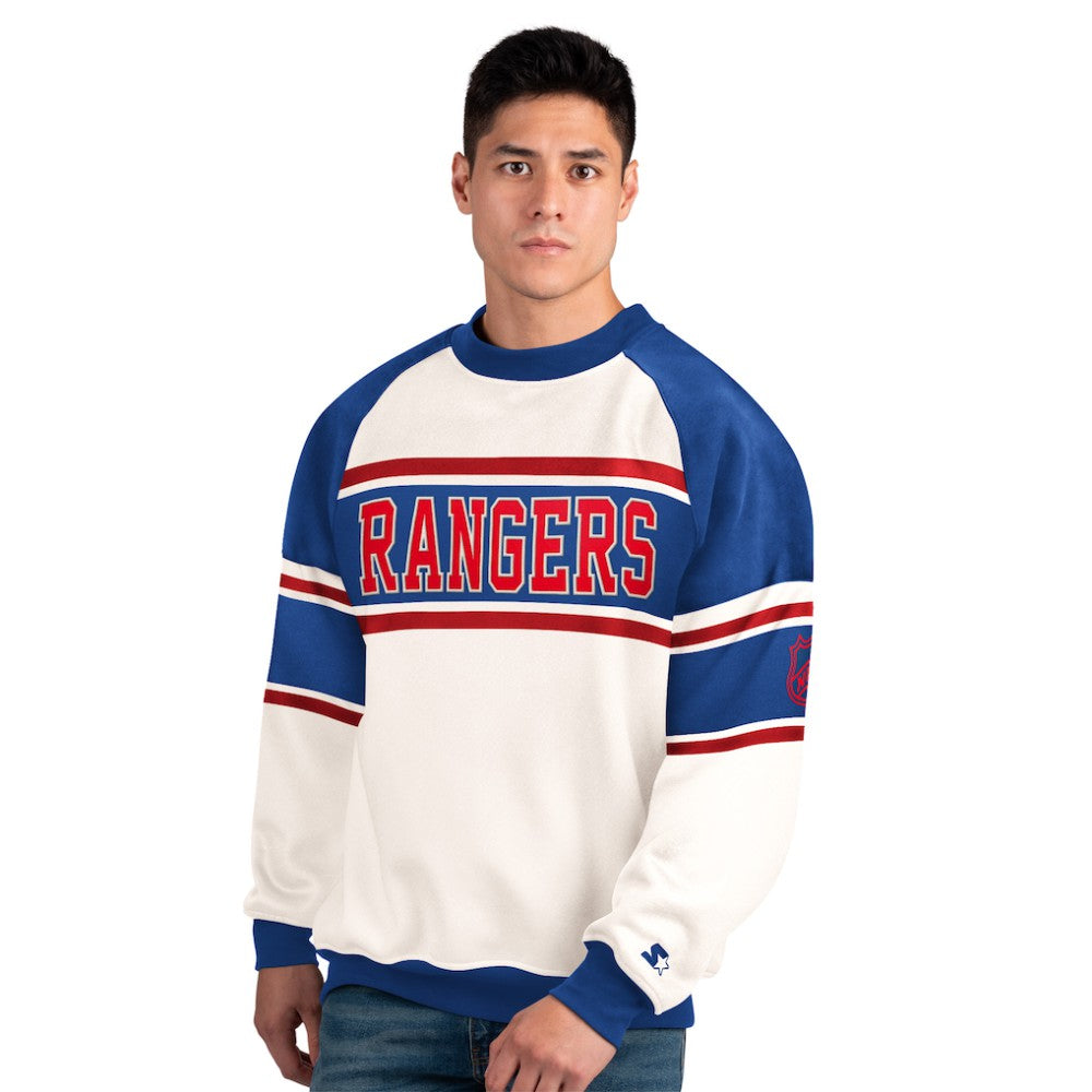New York Rangers Starter Male Adult Defense Fleece Crewneck Sweatshirt - White | US 202986206