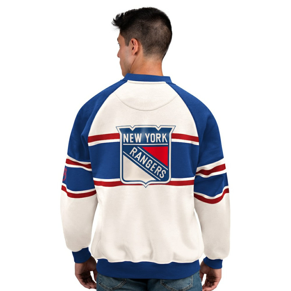 New York Rangers Starter Male Adult Defense Fleece Crewneck Sweatshirt - White | US 202986206