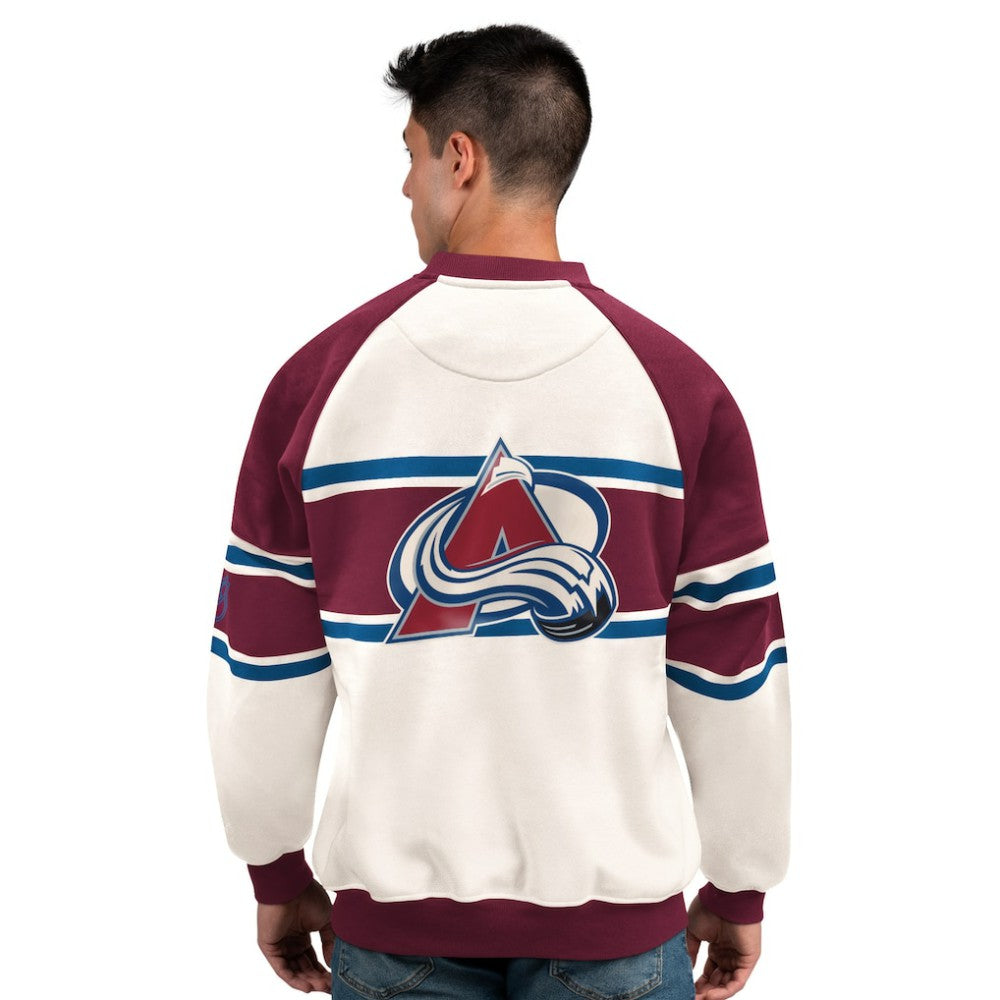Colorado Avalanche Starter Male Adult Defense Fleece Crewneck Sweatshirt - White | US 202986208
