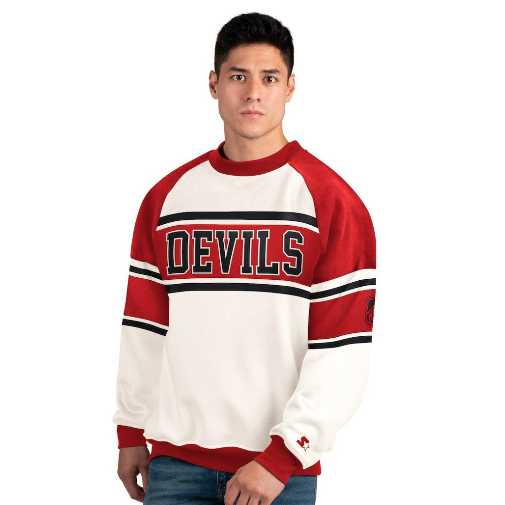New Jersey Devils Starter Male Adult Defense Fleece Crewneck Sweatshirt - White | US 202986210