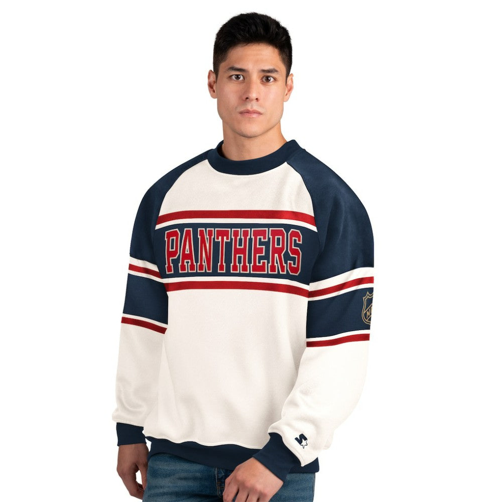 Florida Panthers Starter Male Adult Defense Fleece Crewneck Sweatshirt - White | US 202986213