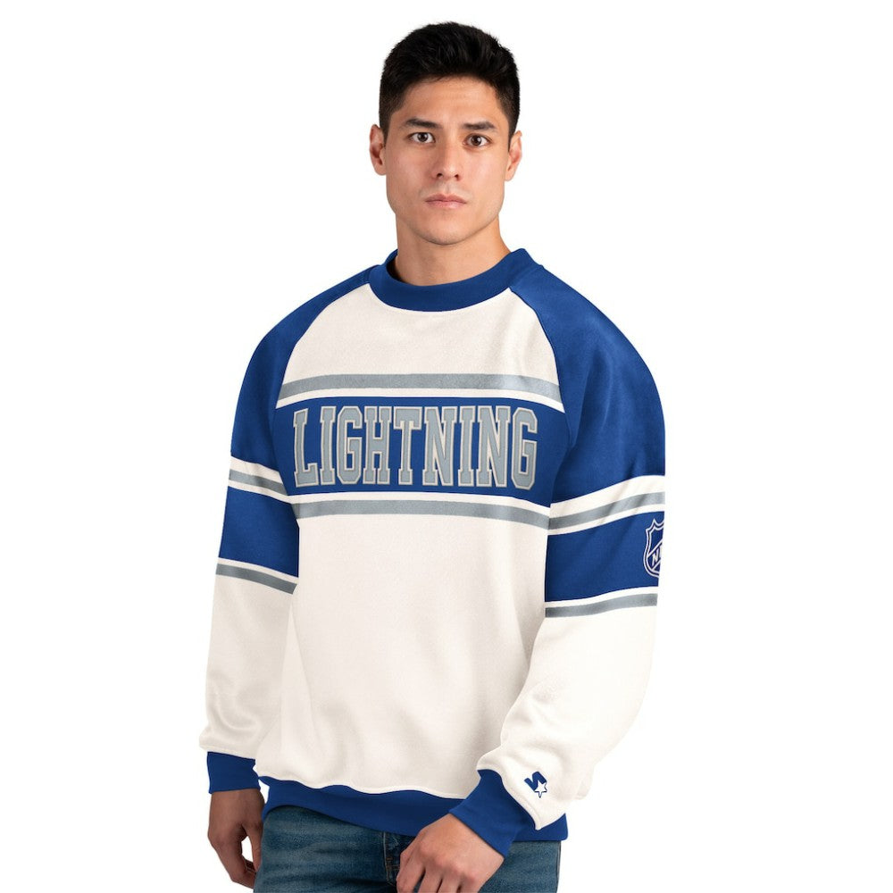 Tampa Bay Lightning Starter Male Adult Defense Fleece Crewneck Sweatshirt - White | US 202986220