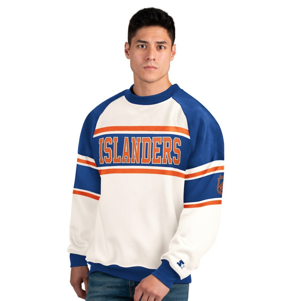 New York Islanders Starter Male Adult Defense Fleece Crewneck Sweatshirt - White | US 202986222