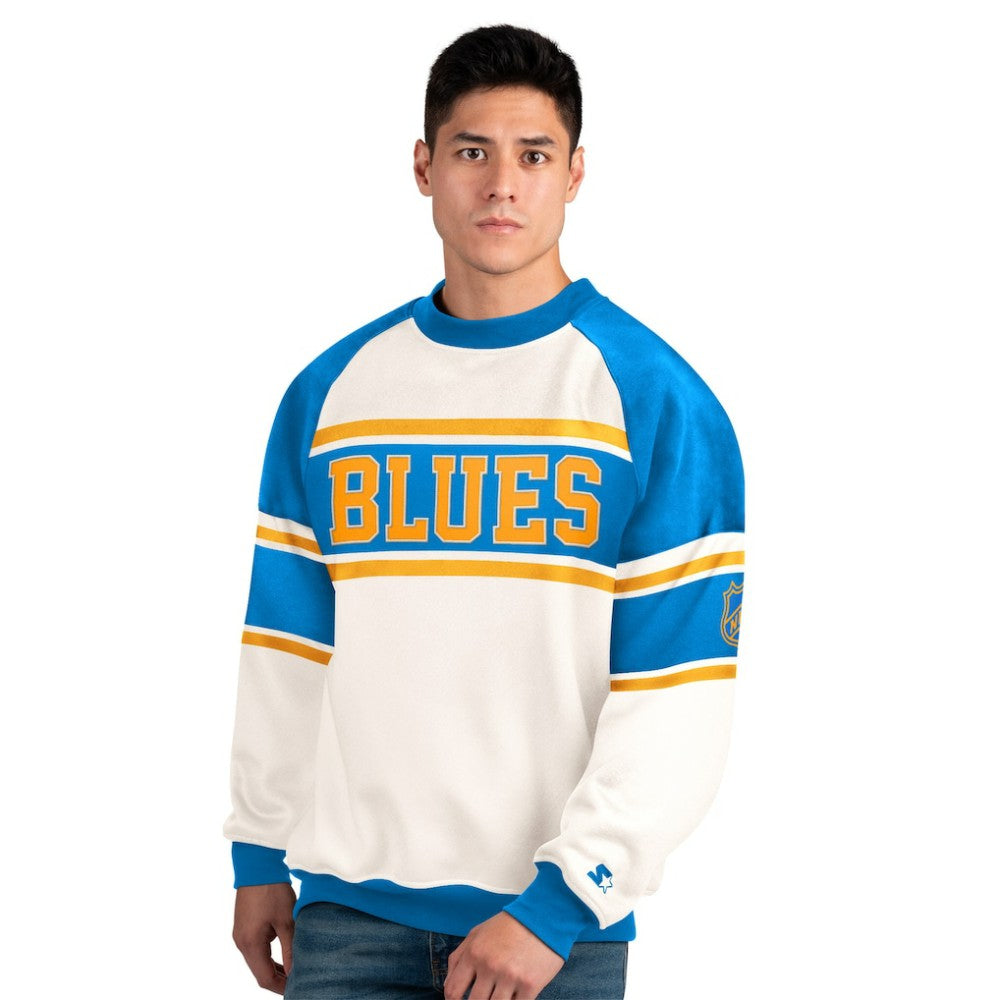St. Louis Blues Starter Male Adult Defense Fleece Crewneck Sweatshirt - White | US 202986224