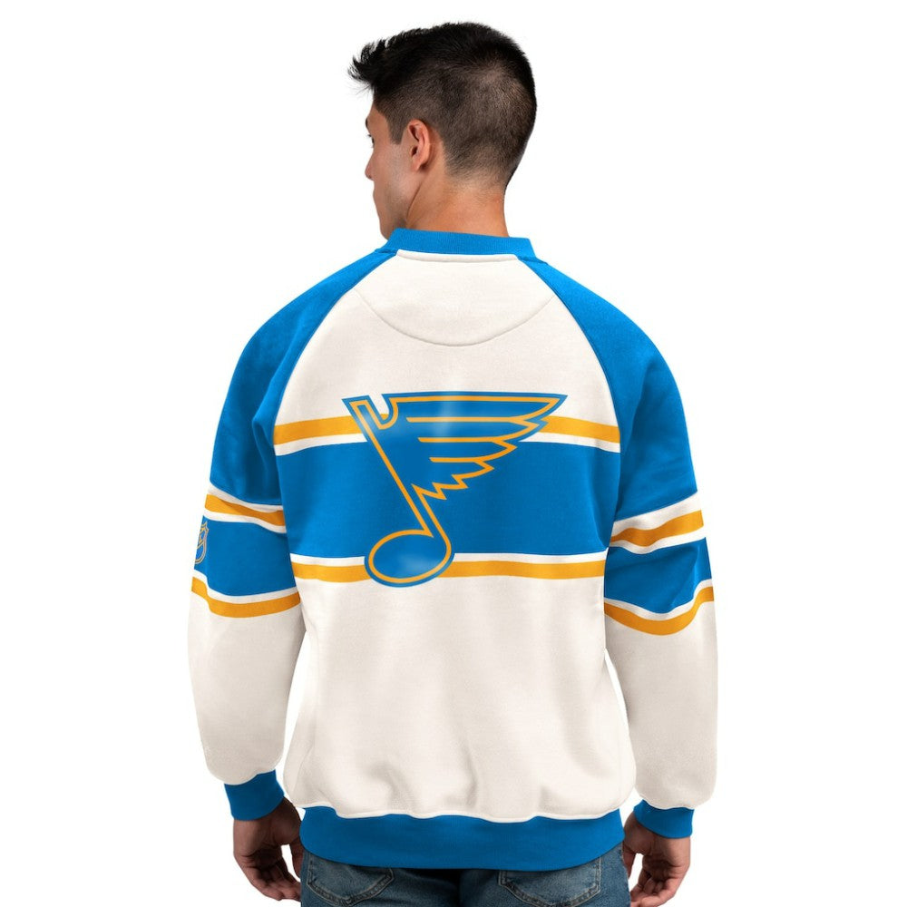 St. Louis Blues Starter Male Adult Defense Fleece Crewneck Sweatshirt - White | US 202986224