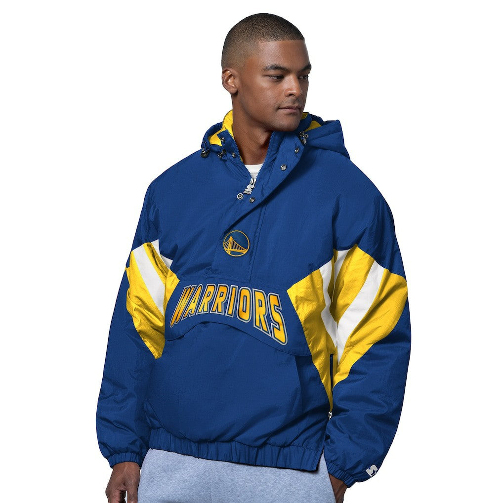 Golden State Warriors Starter The Line Up Oxford Crinkle Half-Zip Hooded Jacket Royal
