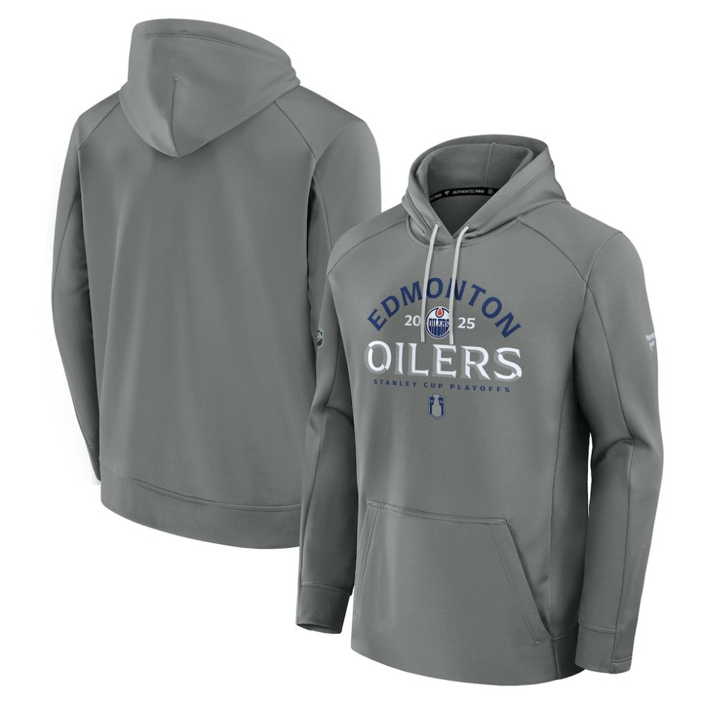 Edmonton Oilers Fanatics 2025 Stanley Cup Playoffs Authentic Pro Rink Fly Fleece Pullover Hoodie - Gray | US 202988480