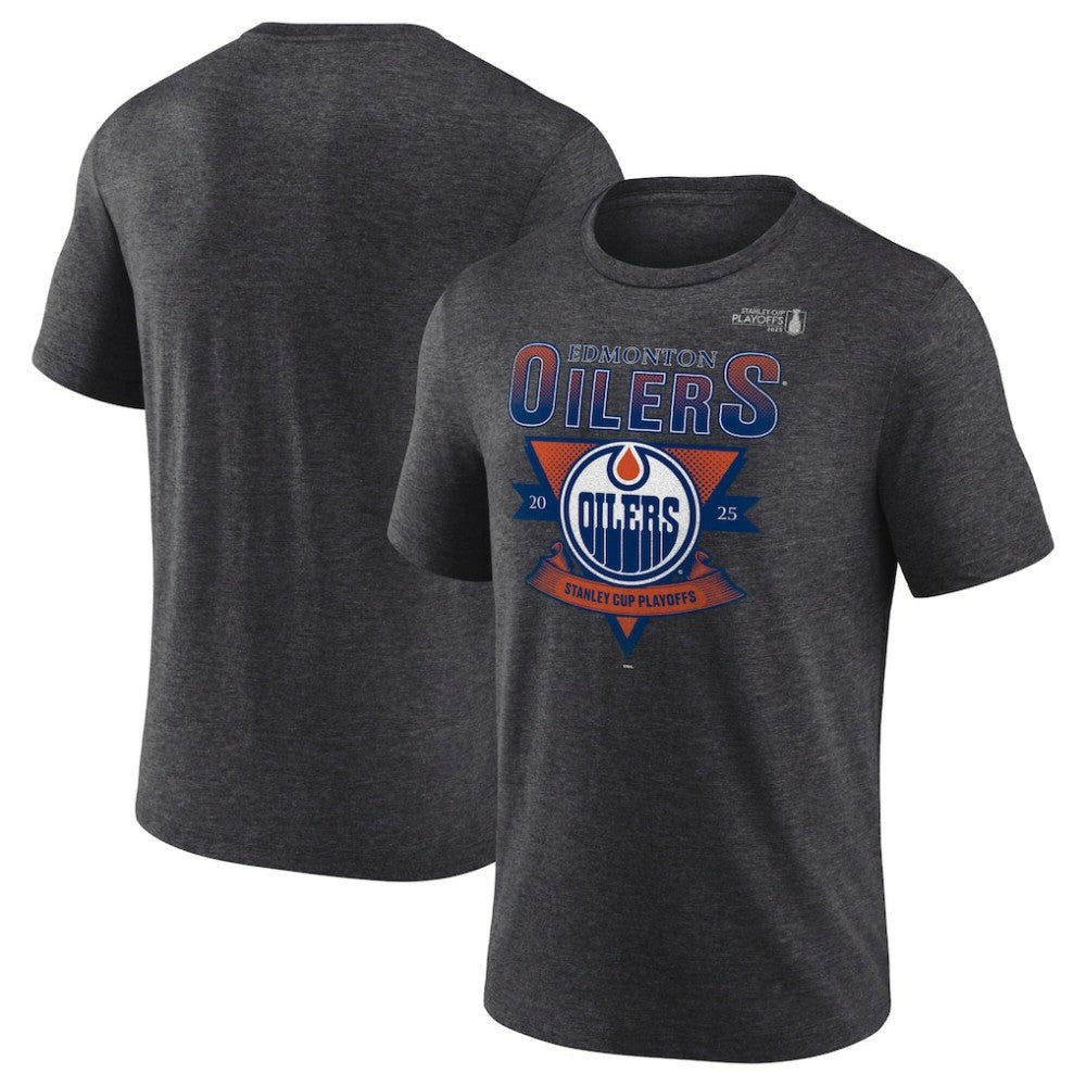 Edmonton Oilers Fanatics 2025 Stanley Cup Playoffs Crossbar Tri-Blend T-Shirt - Heather Charcoal | US 202988647
