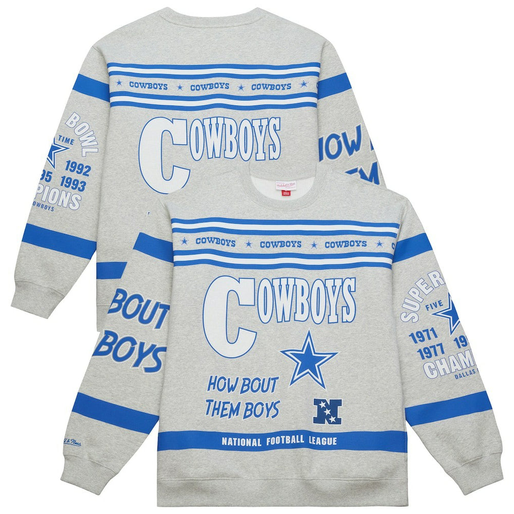 Dallas Cowboys All Over Print Retro Fleece Sweatshirt - Heather Gray Sweatshirts