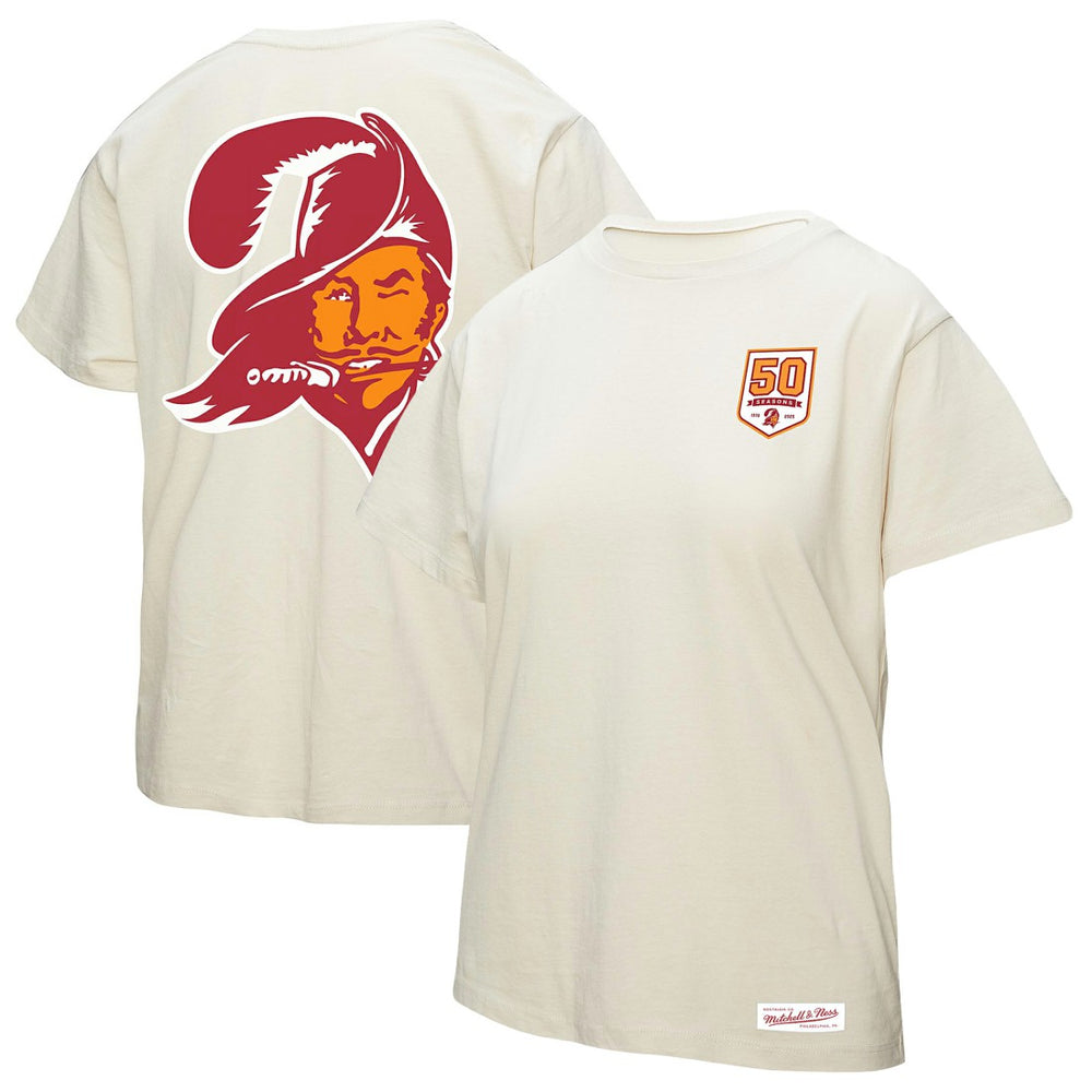 Tampa Bay Buccaneers Women's 50th Season Pirate Oversized Boyfriend T-Shirt - Cream T-shirts