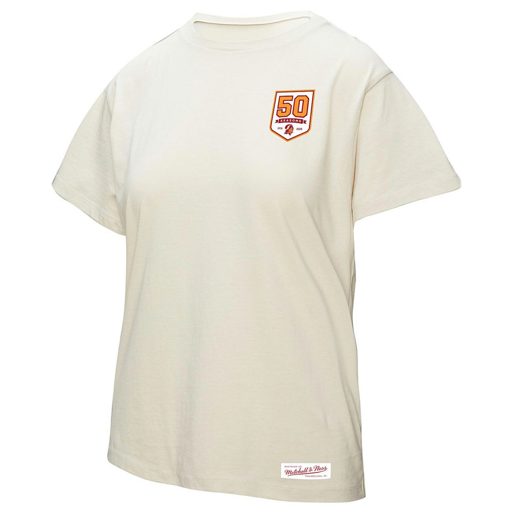 Tampa Bay Buccaneers Women's 50th Season Pirate Oversized Boyfriend T-Shirt - Cream T-shirts