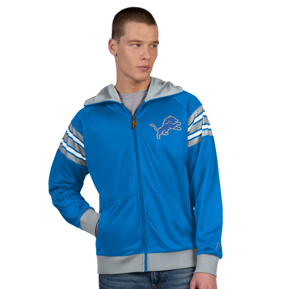 Detroit Lions Pro Player Helmet Full-Zip Hooded Track Jacket - Blue/Silver Jackets
