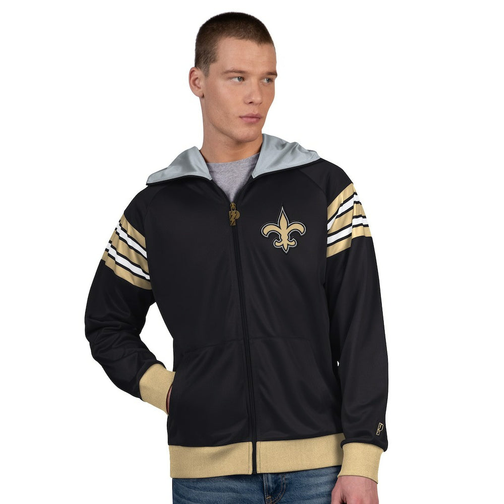 New Orleans Saints Pro Player Helmet Full-Zip Hooded Track Jacket - Black/Gold Jackets
