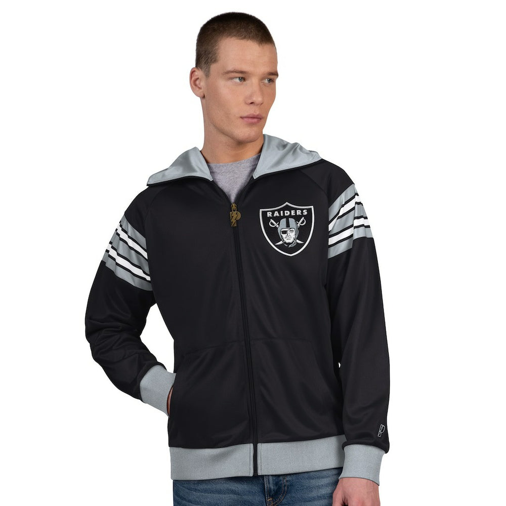 Las Vegas Raiders Pro Player Helmet Full-Zip Hooded Track Jacket - Black/Silver Jackets