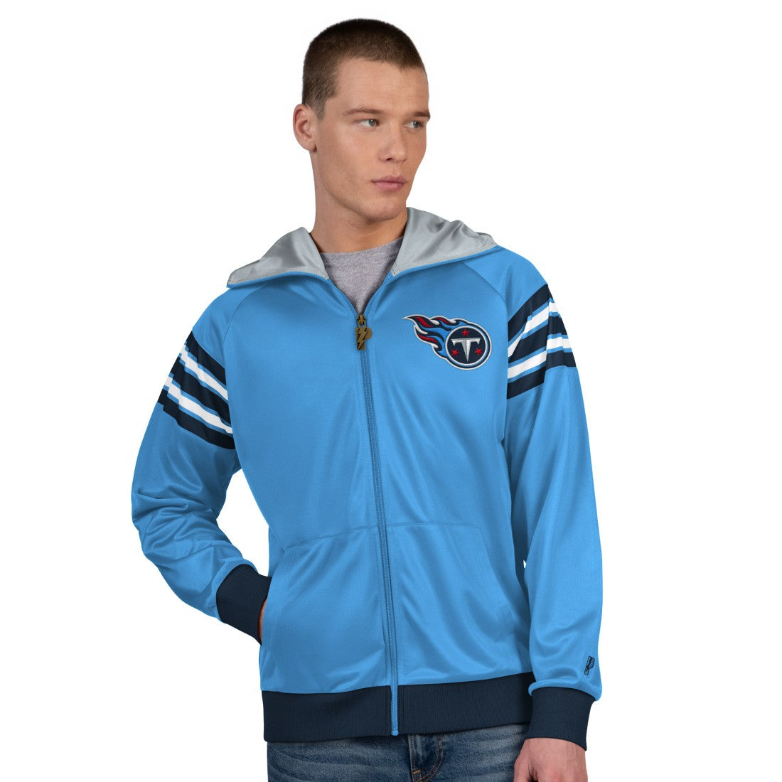 Tennessee Titans Pro Player Helmet Full-Zip Hooded Track Jacket - Light Blue/Navy Jackets