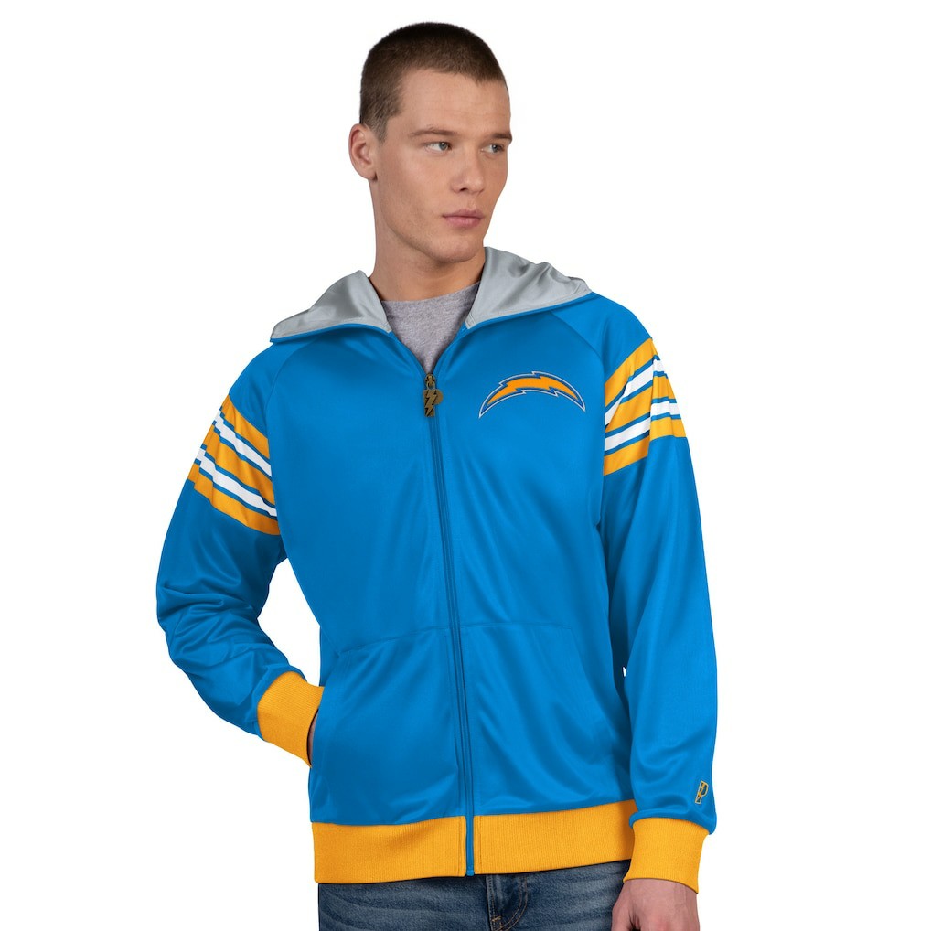 Los Angeles Chargers Pro Player Helmet Full-Zip Hooded Track Jacket - Powder Blue/White Jackets