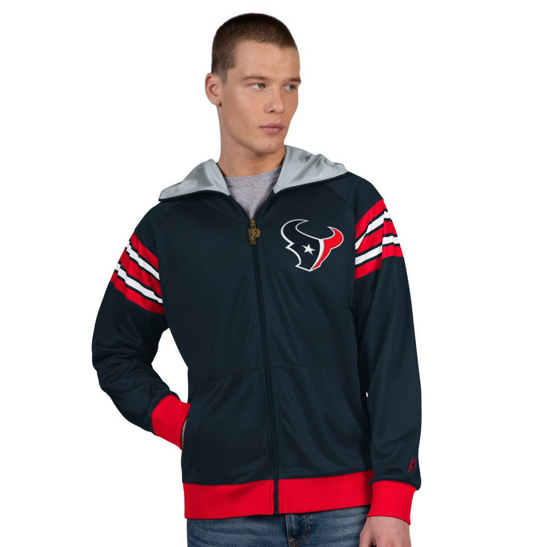 Houston Texans Pro Player Helmet Full-Zip Hooded Track Jacket - Navy/Red Jackets