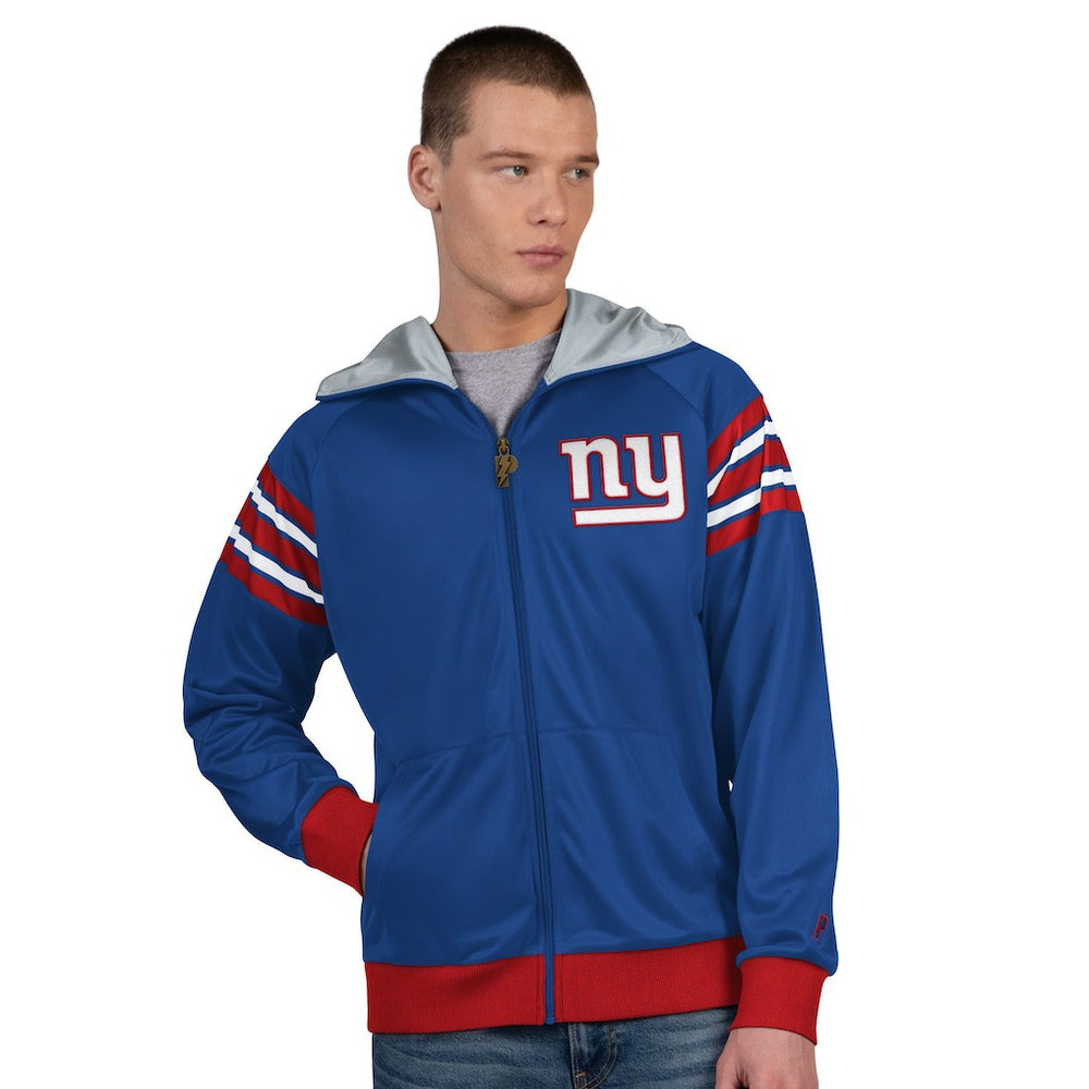 New York Giants Pro Player Helmet Full-Zip Hooded Track Jacket - Royal/Red Jackets
