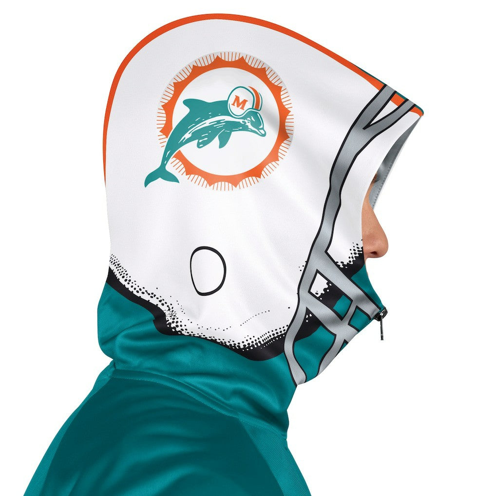 Miami Dolphins Pro Player Retro Helmet Full-Zip Hooded Track Jacket - Aqua/Coral Jackets