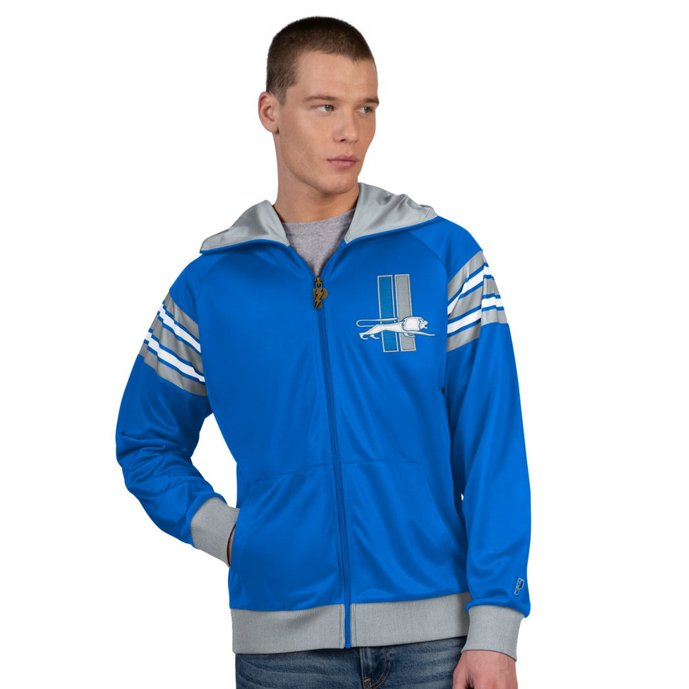 Detroit Lions Pro Player Retro Helmet Full-Zip Hooded Track Jacket - Blue/Silver Jackets