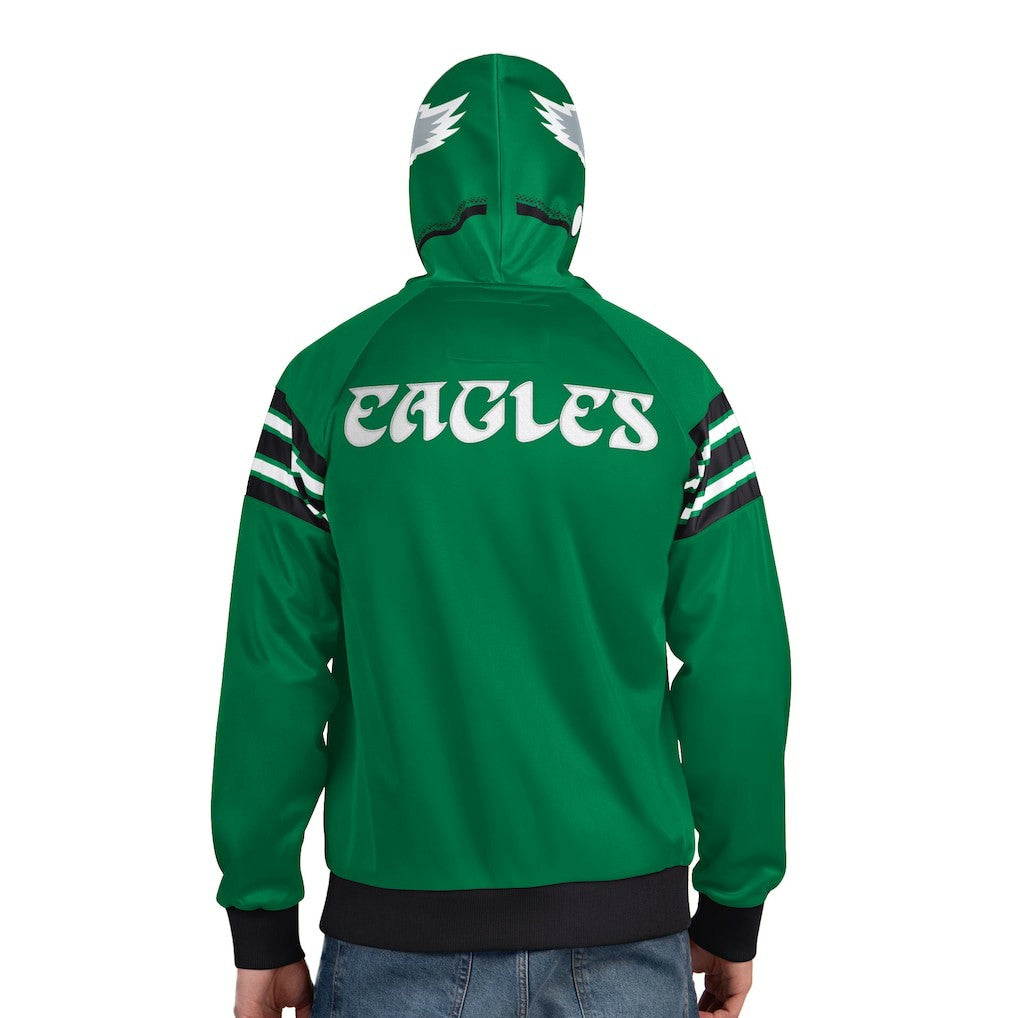 Philadelphia Eagles Pro Player Retro Helmet Full-Zip Hooded Track Jacket - Kelly Green/Black Jackets