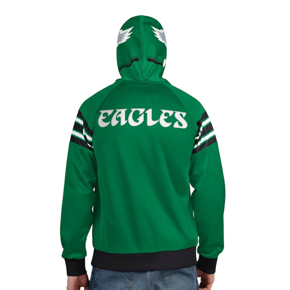 Philadelphia Eagles Pro Player Retro Helmet Full-Zip Hooded Track Jacket - Kelly Green/Black Jackets