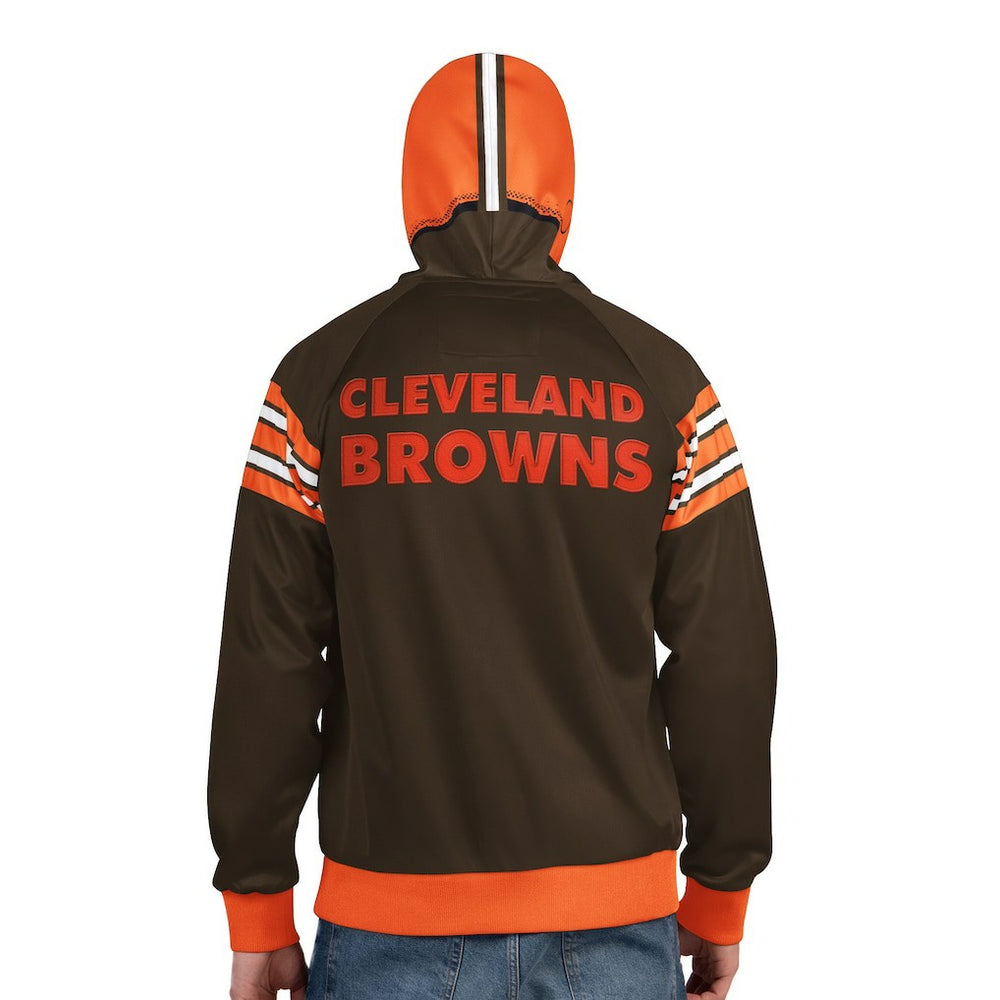 Cleveland Browns Pro Player Retro Helmet Full-Zip Hooded Track Jacket - Brown/Orange Jackets