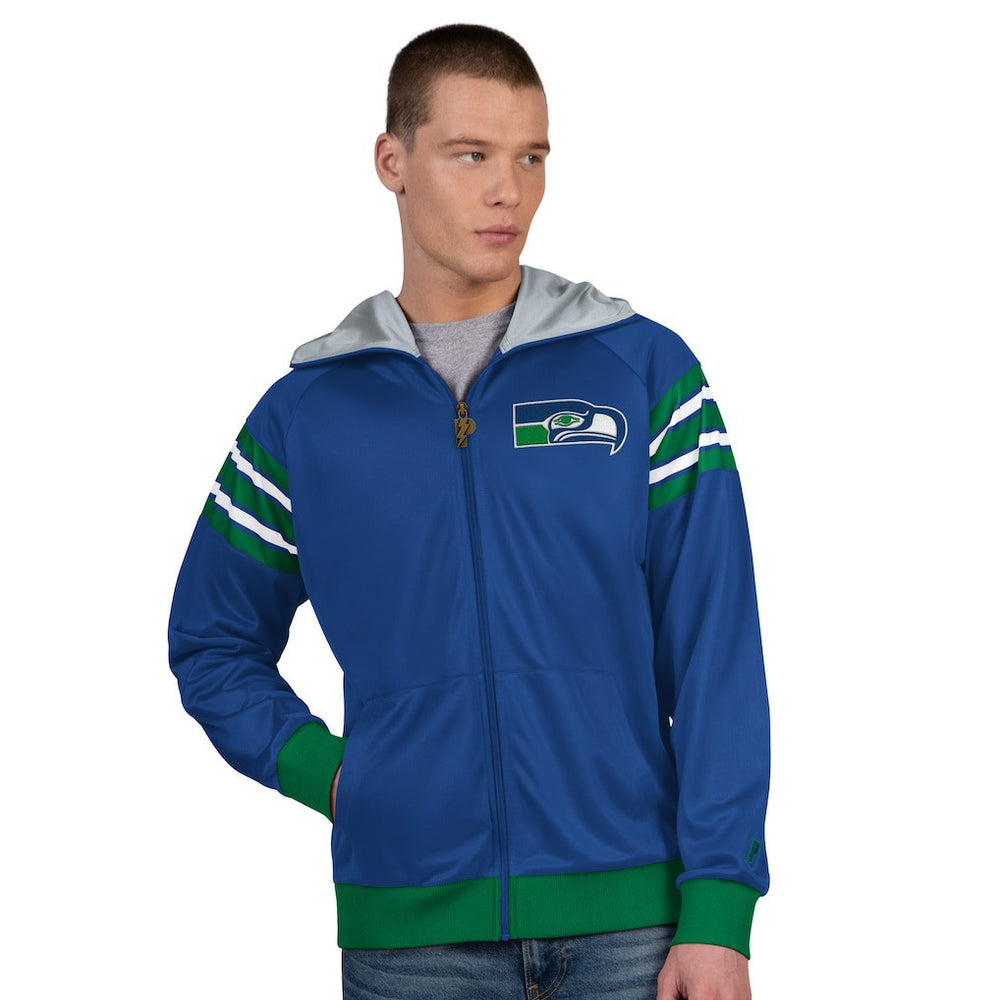 Seattle Seahawks Pro Player Retro Helmet Full-Zip Hooded Track Jacket - Royal/Green Jackets