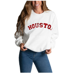 Houston Texans Cuce Women's Chenille Jeweled Sweatshirt - White Sweatshirts