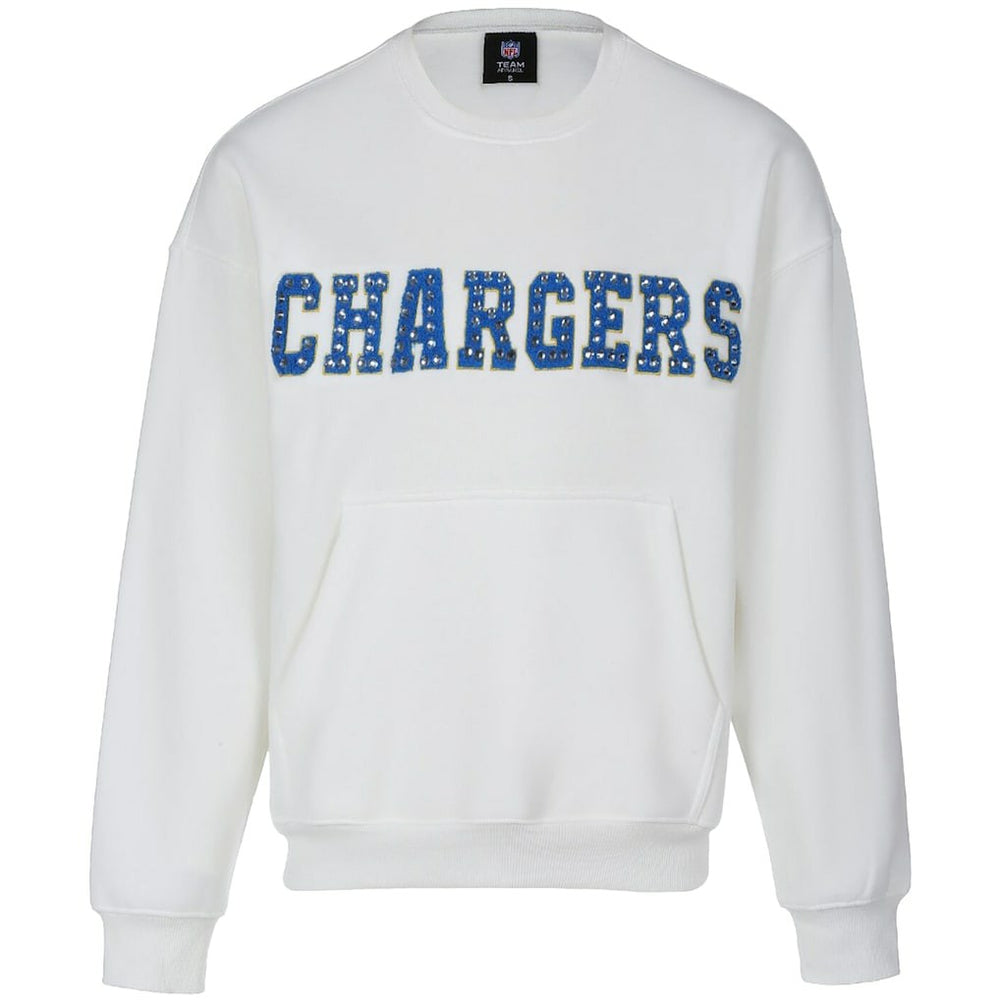 Los Angeles Chargers Cuce Women's Chenille Jeweled Sweatshirt - White Sweatshirts