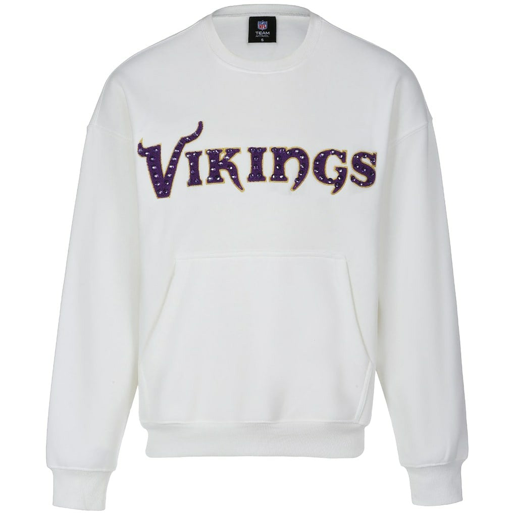 Minnesota Vikings Cuce Women's Chenille Jeweled Sweatshirt - White Sweatshirts