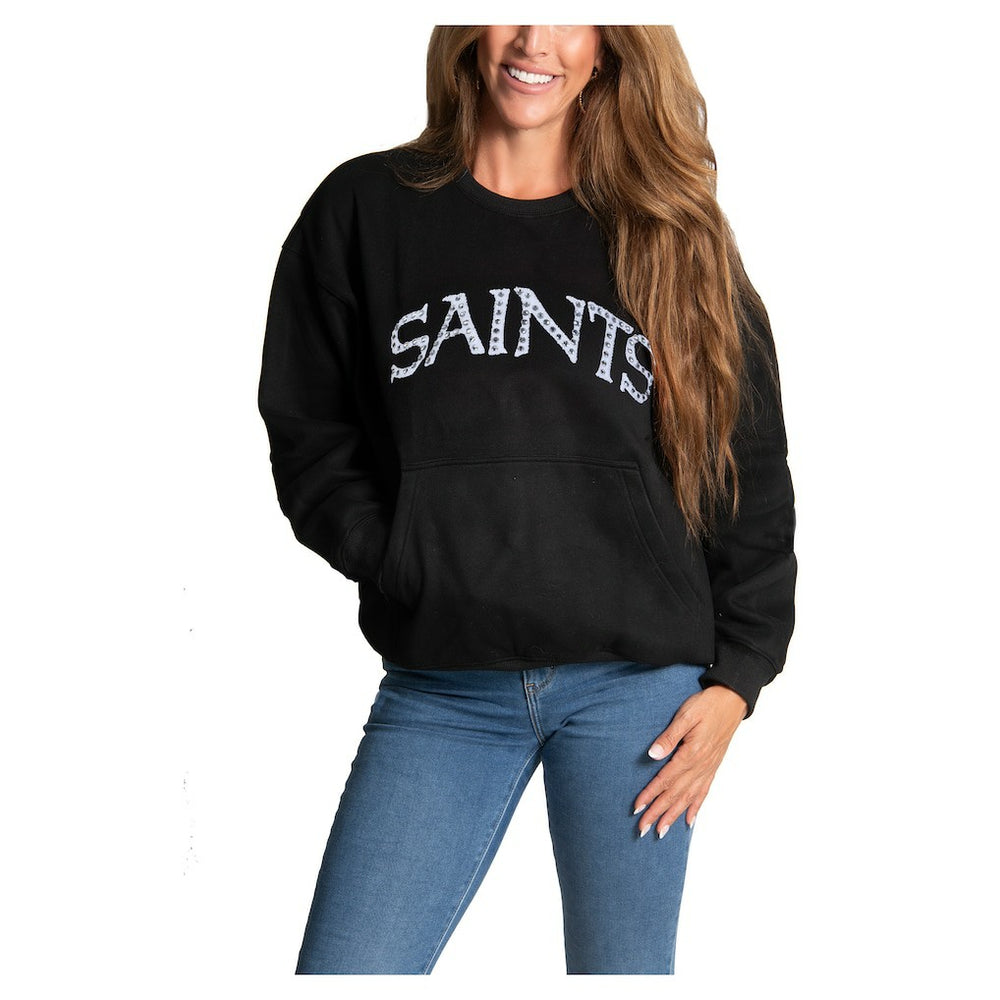 New Orleans Saints Cuce Women's Chenille Jeweled Sweatshirt - Black Sweatshirts